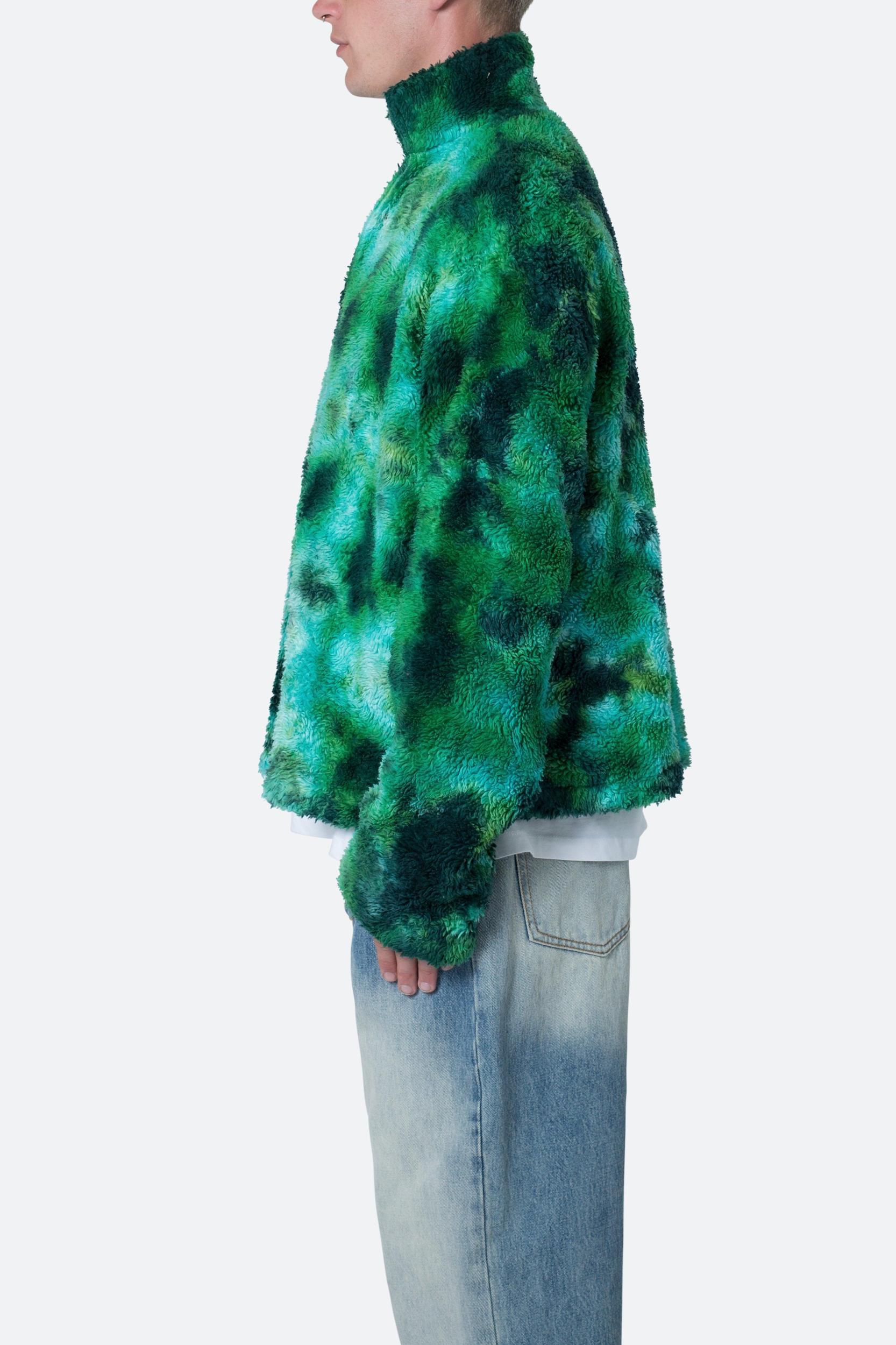 Tie Dye Sherpa Pullover Sweater - Green Product Image