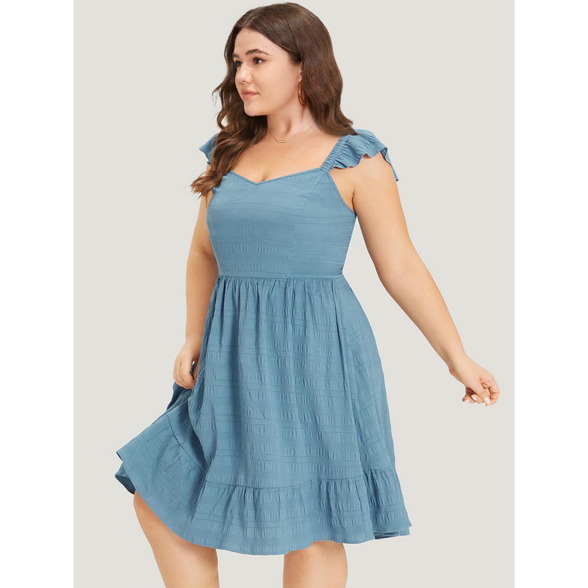 Plus Size Plain Ruffles Pocket Bowknot Elastic Waist Sleeveless Dress Aegean Women Elegant Knotted V-neck Sleeveless Curvy Knee Dress BloomChic 28/5X Product Image