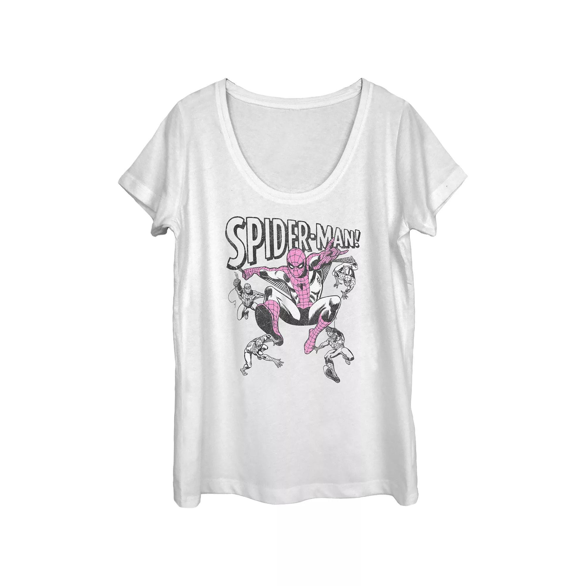 Juniors' Marvel Spider-Man Vintage Spidey Poses Scoop Neck Tee, Girl's, Size: Medium, White Product Image