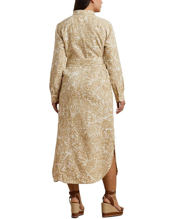 Plus Size Striped Linen Roll-tab-sleeve Shirtdress Product Image