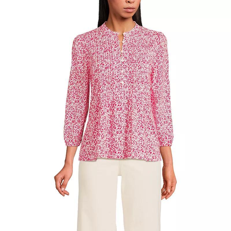 Women's Lands' End Lightweight Jersey Button Pintuck Top, Size: XL, Ivory Pink Blossoms Product Image