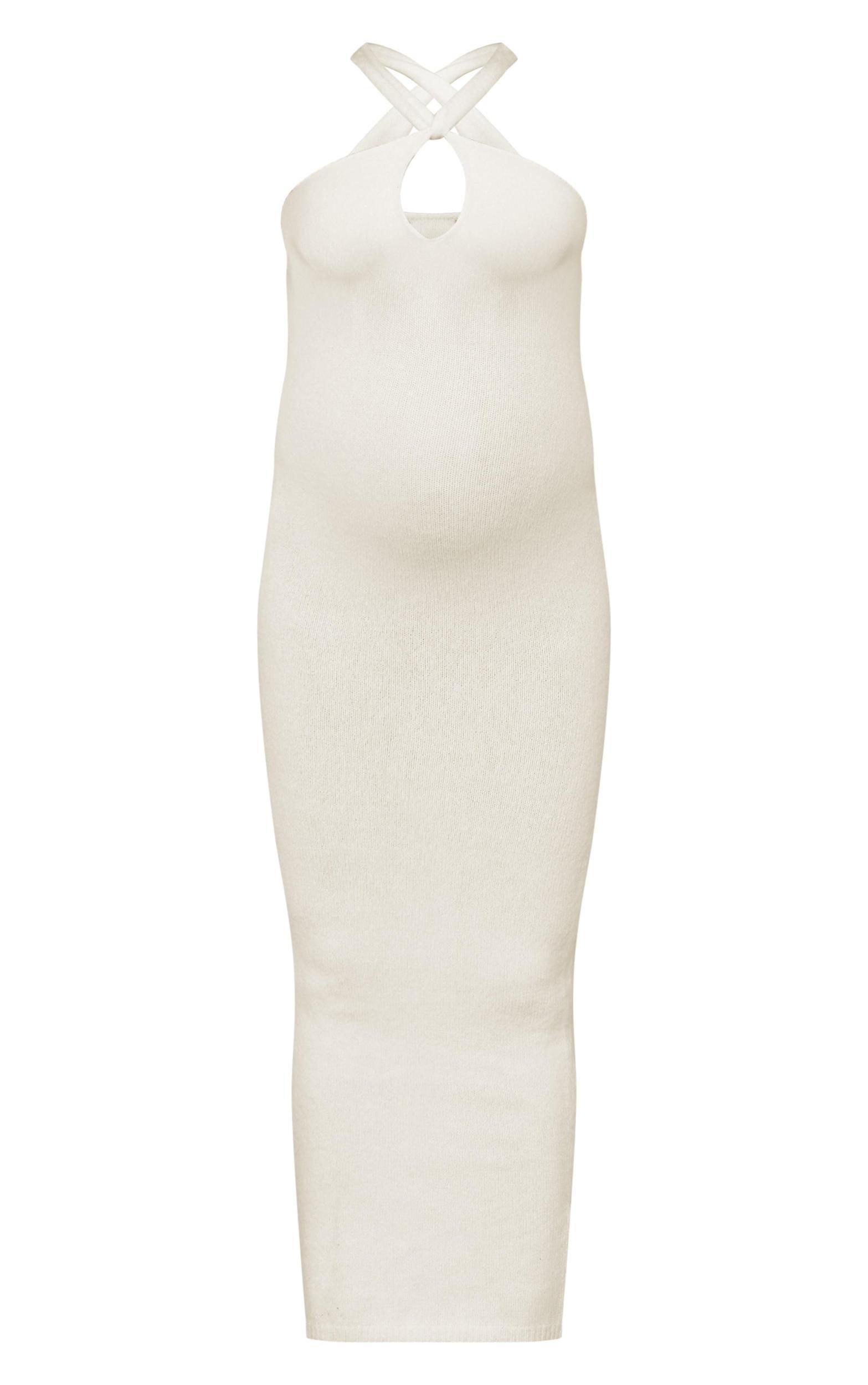 Maternity Cream Soft Knit Strappy Cut Out Maxi Dress Product Image