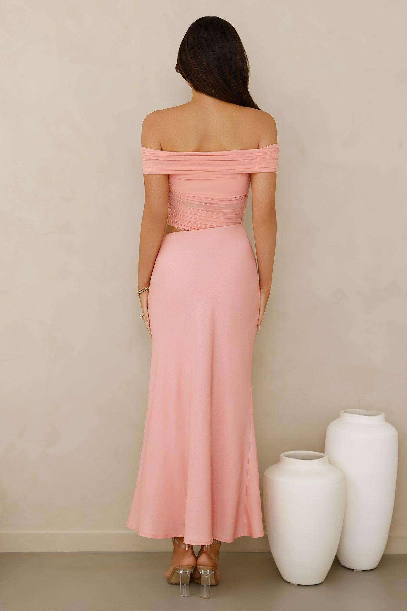 Velvet Sky Off Shoulder Mesh Maxi Dress Pink Product Image