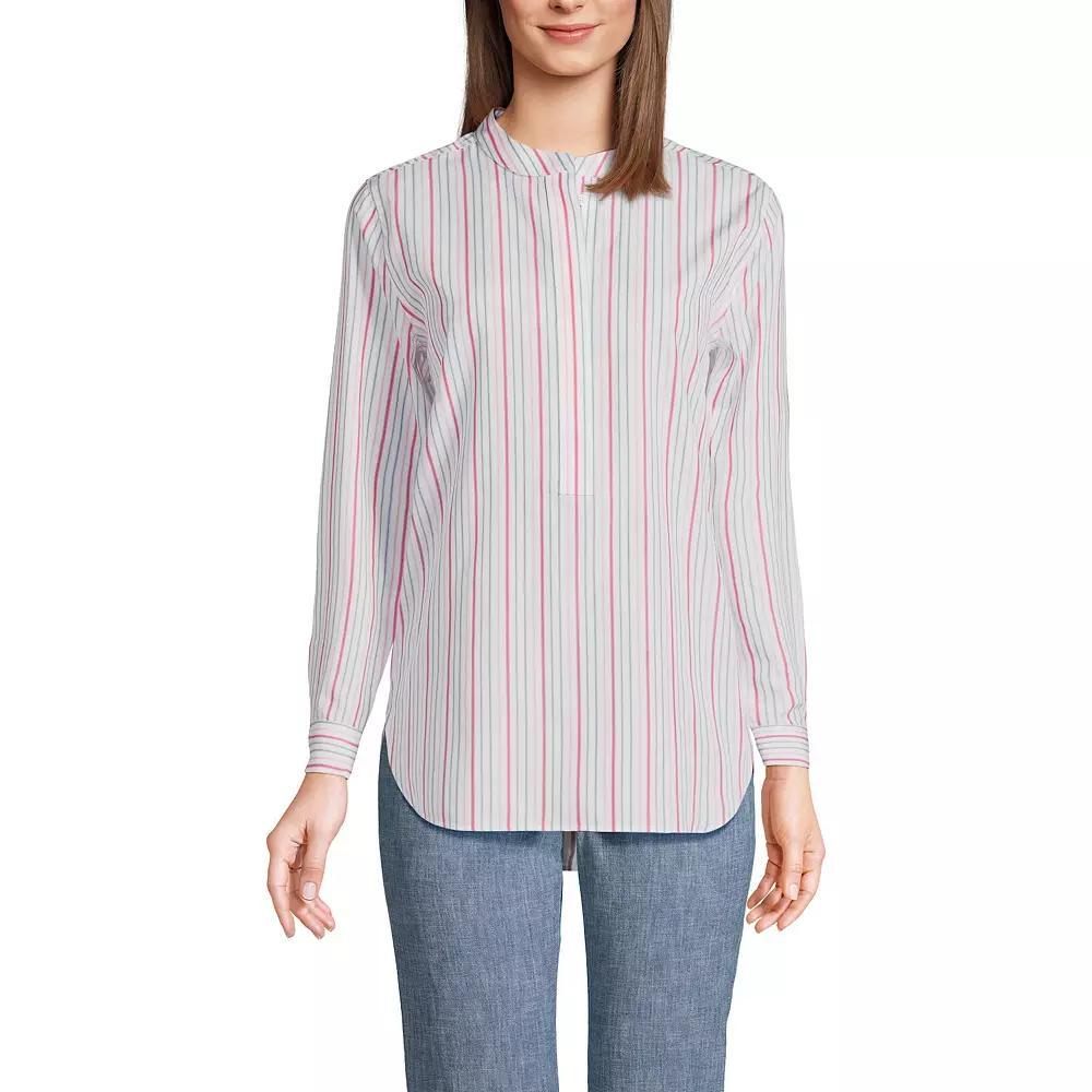 Women's Lands' End No Iron Long Sleeve Banded Collar Popover Shirt, Size: Medium, Multi Line Stripe Product Image