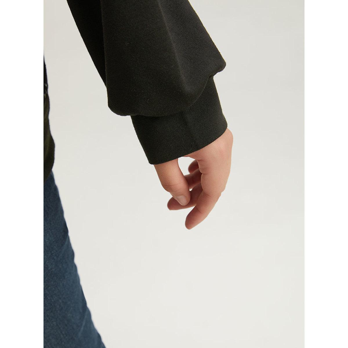 Plus Size Floral Print Patchwork Round Neck Sweatshirt Women Black Elegant Patchwork Round Neck Dailywear Sweatshirts BloomChic 22-24/3X Product Image