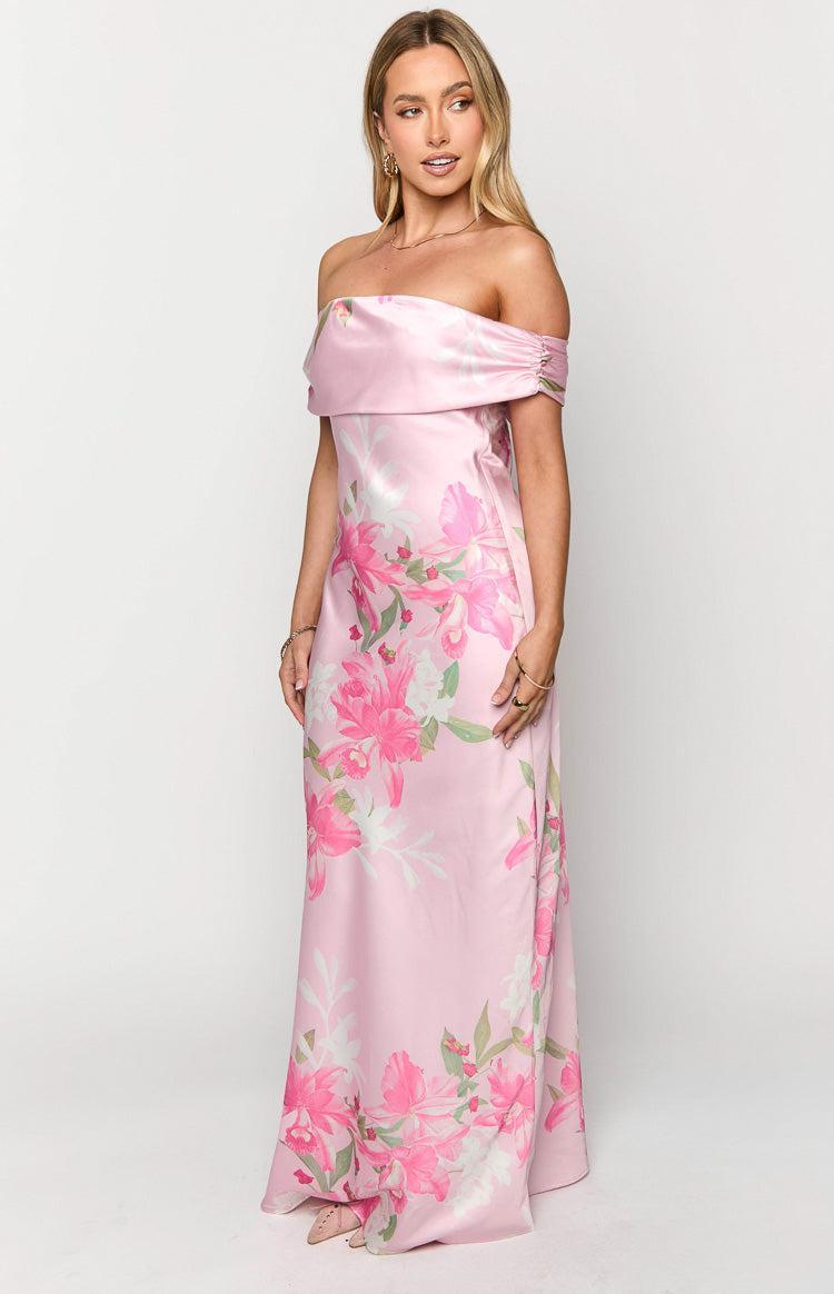 Seraphina Pink Floral Print Off The Shoulder Maxi Dress Product Image