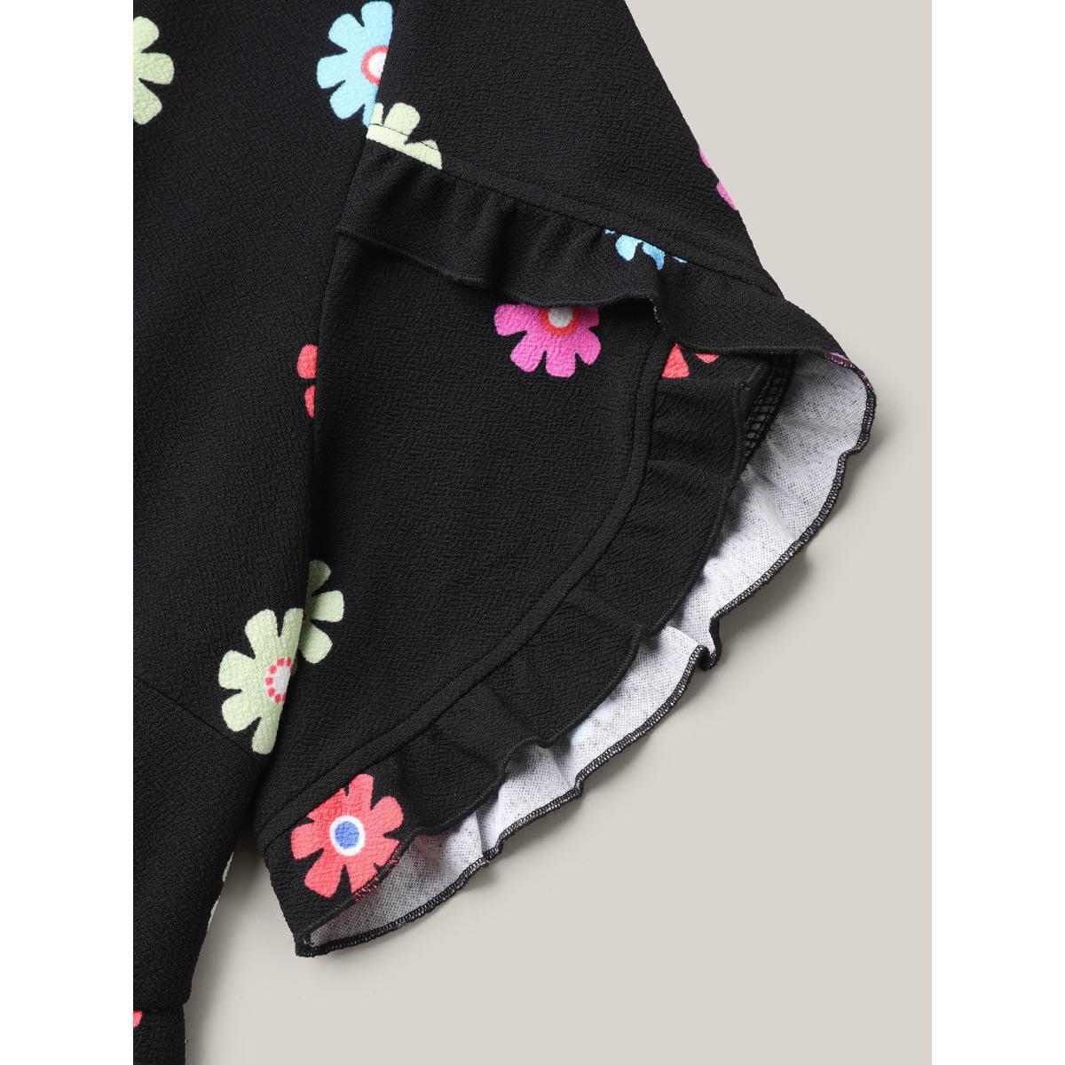 Plus Size Stretchy-Waist Floral Print Pockets Midi Dress Black Women Casual Texture Knit Dresses Bloomchic 26/4X Product Image