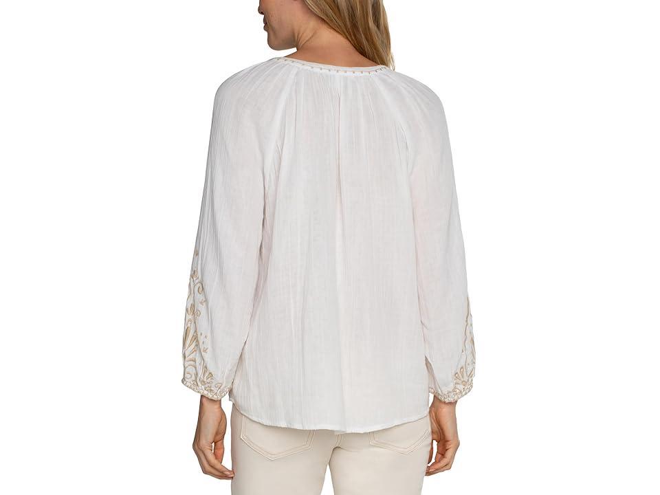 Liverpool Los Angeles Long Sleeve Embroidered Double Gauze Woven Top ( Blue Embroidered) Women's Clothing Product Image