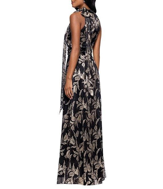 Betsy & Adam Petite Size Metallic Print Crinkled Halter Neck Dress Product Image