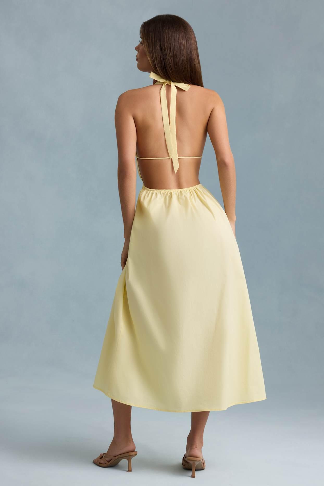 Backless Cotton-Poplin Maxi Dress in Lemon Yellow Product Image