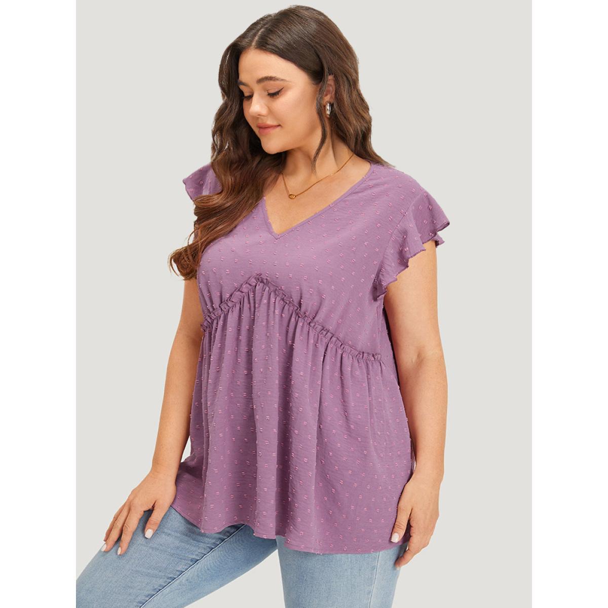 Plus Size Polka Dot V Neck Ruffles Tassel Trim Tank Top Women Mauve Elegant Texture V-neck Dailywear Tank Tops Camis BloomChic 22-24/3X Product Image
