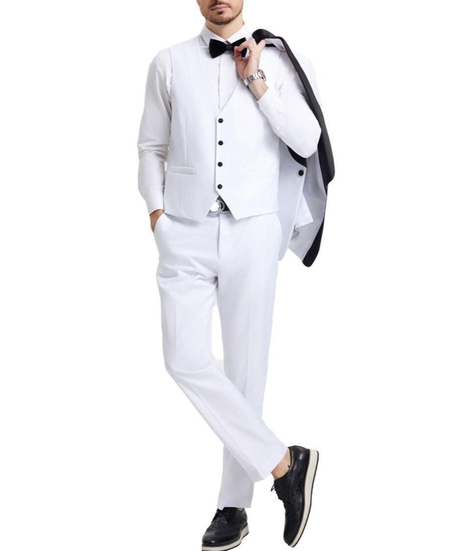 Stacy Adams - White 3 Piece Hybrid Fit Tuxedo Satin Shawl Lapel Product Image