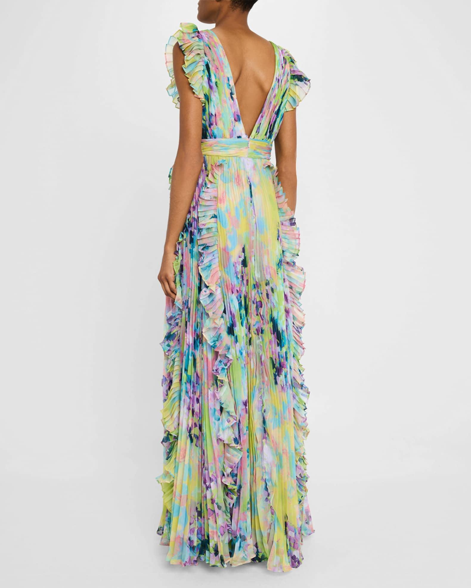 Pleated Ruffle-Trim Chiffon Gown Product Image