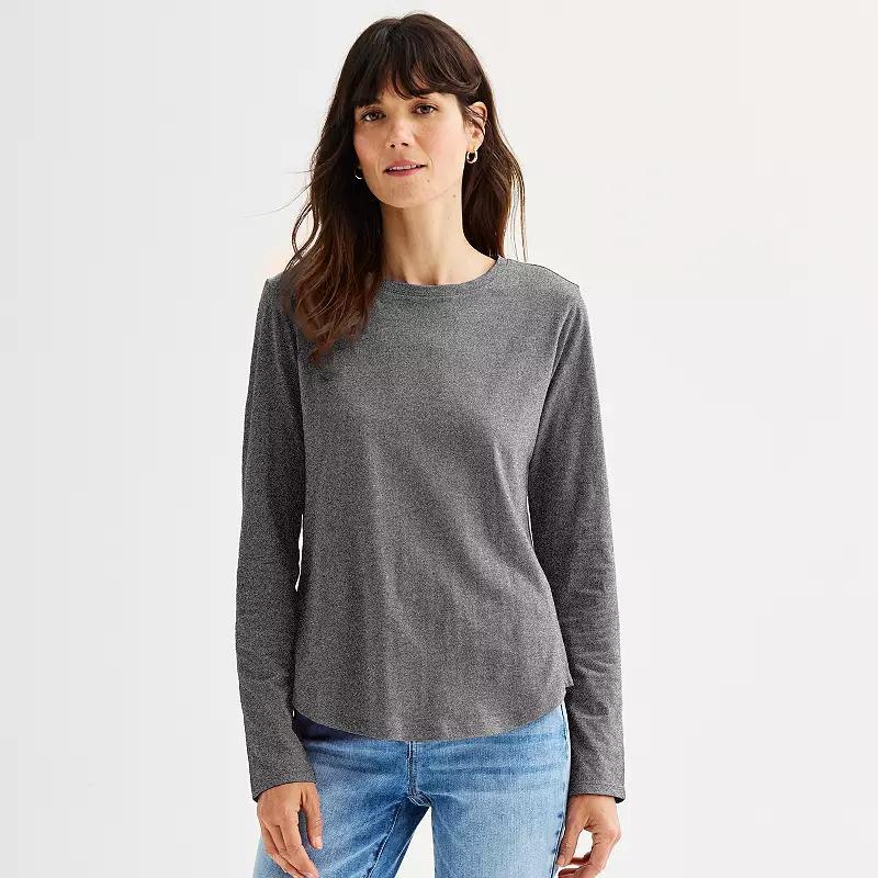 Women's Sonoma Goods For Life® Everyday Long Sleeve Crewneck Tee, Size: Medium, Grey Product Image