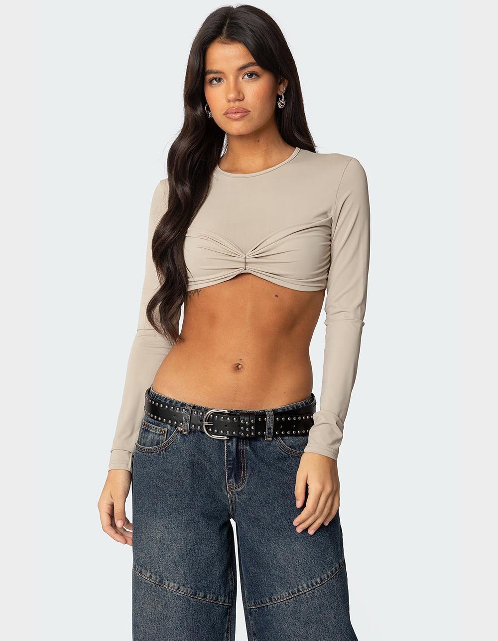 EDIKTED Gathered Long Sleeve Crop Top Product Image