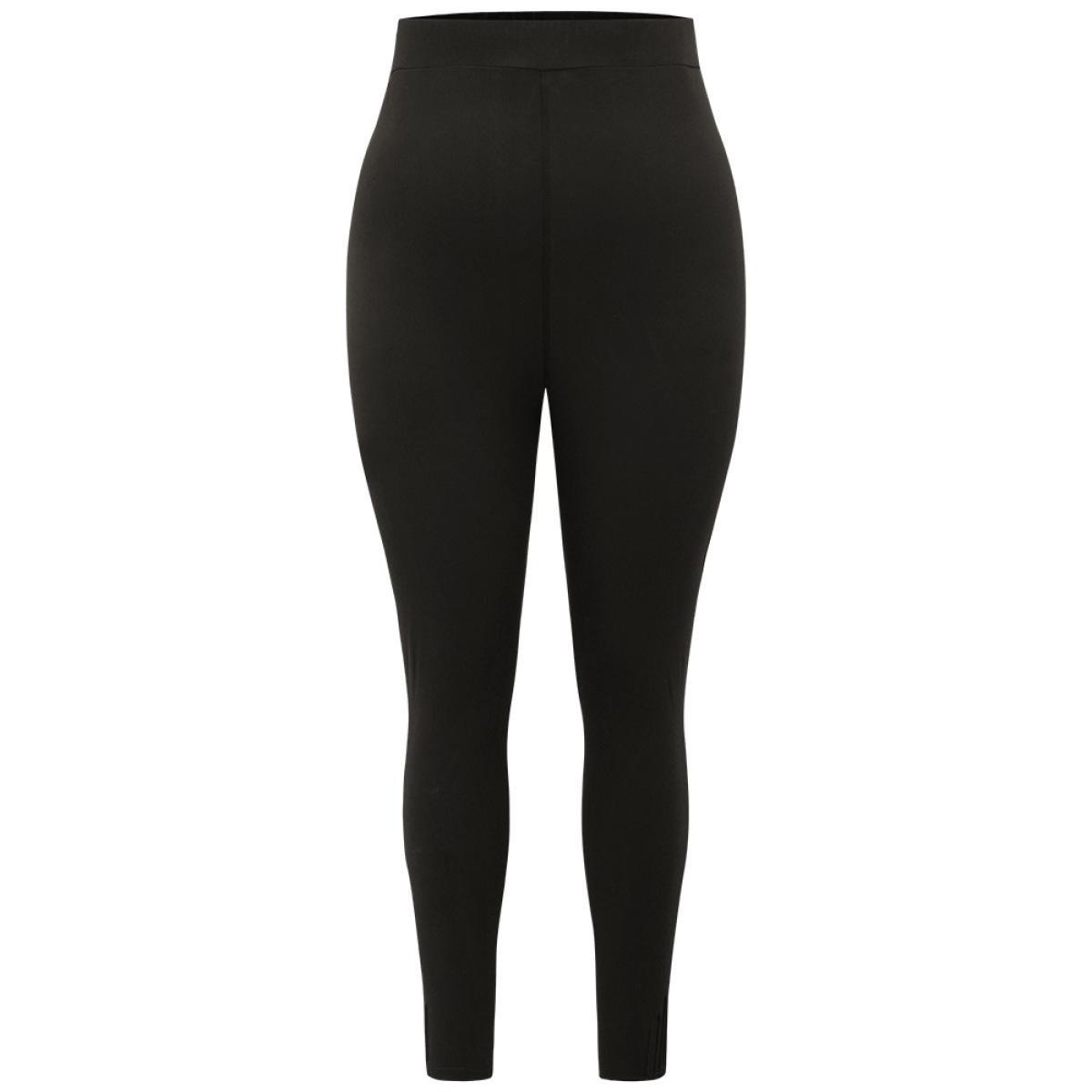 Plus Size High Rise Pleated Elastic Waist Skinny Leggings Women Black Casual High stretch Skinny High Rise Everyday Leggings BloomChic 14-16/1X Product Image
