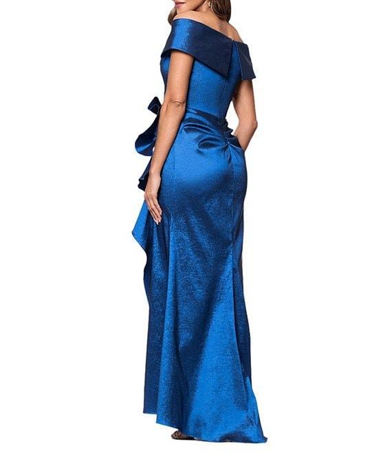 Xscape Petite Size Off-The-Shoulder Ruffle Front Taffeta Mermaid Dress Product Image