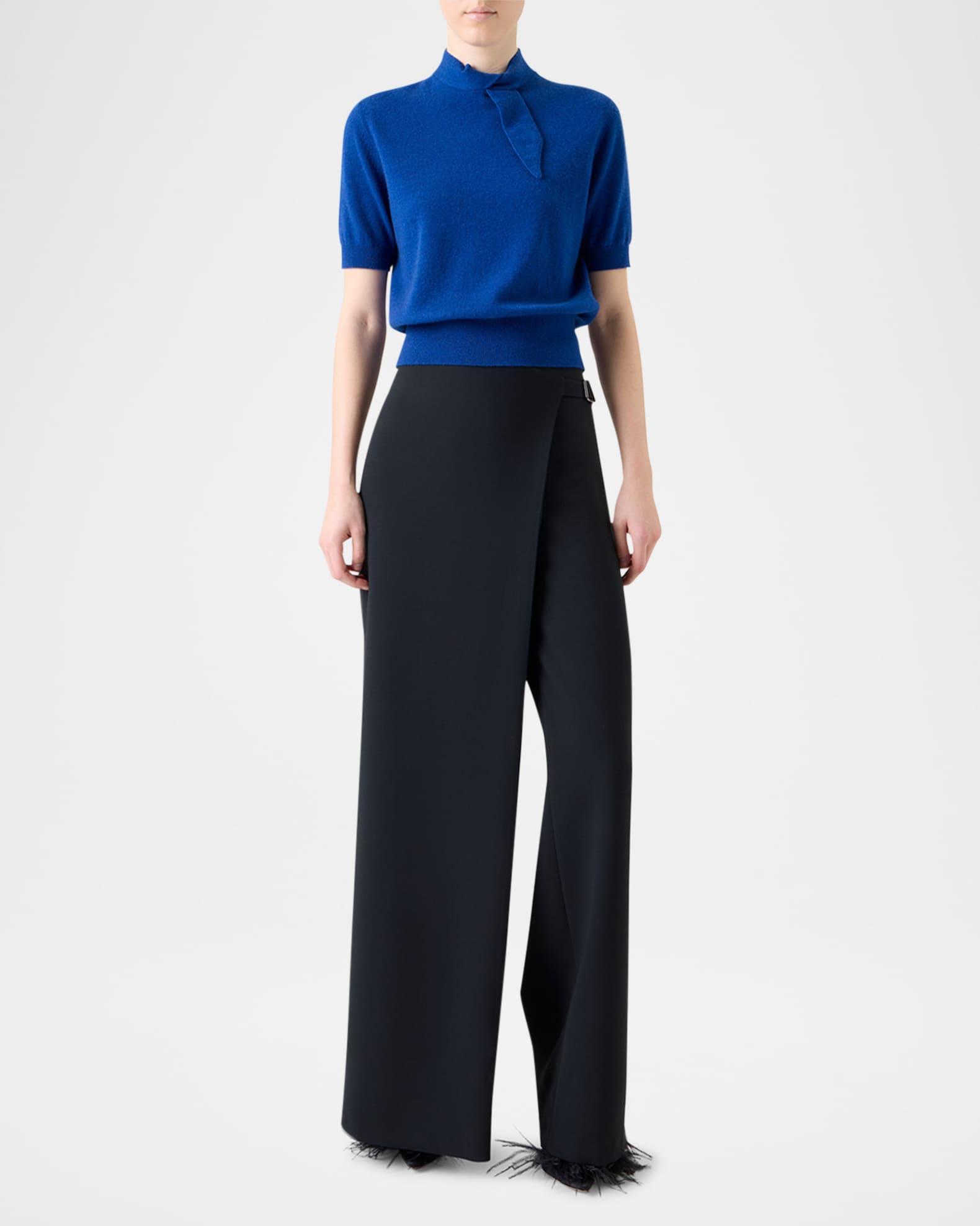 Neck-Tie Cashmere Short-Sleeve Sweater Product Image