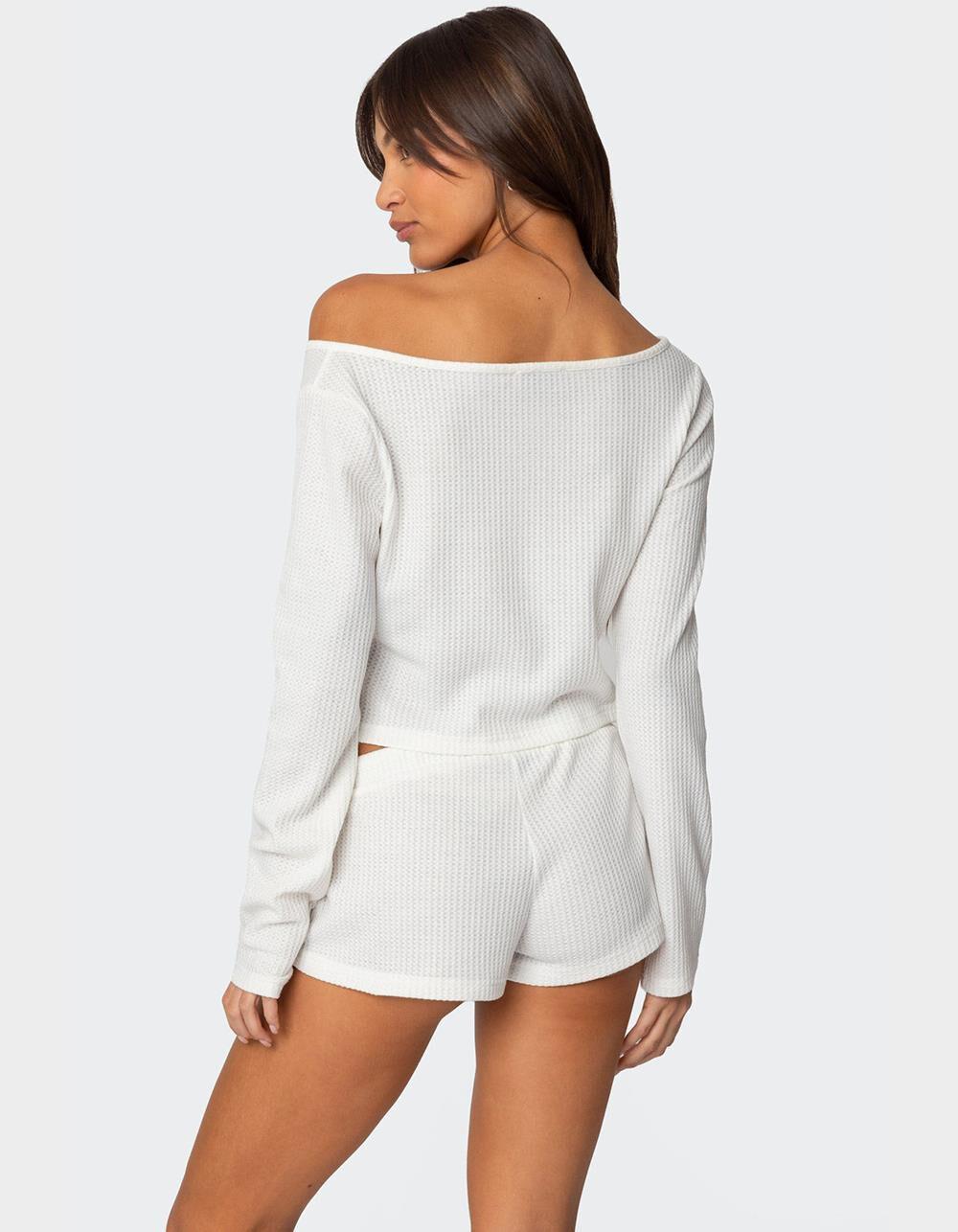 EDIKTED Teddy Cropped Waffle Top Product Image