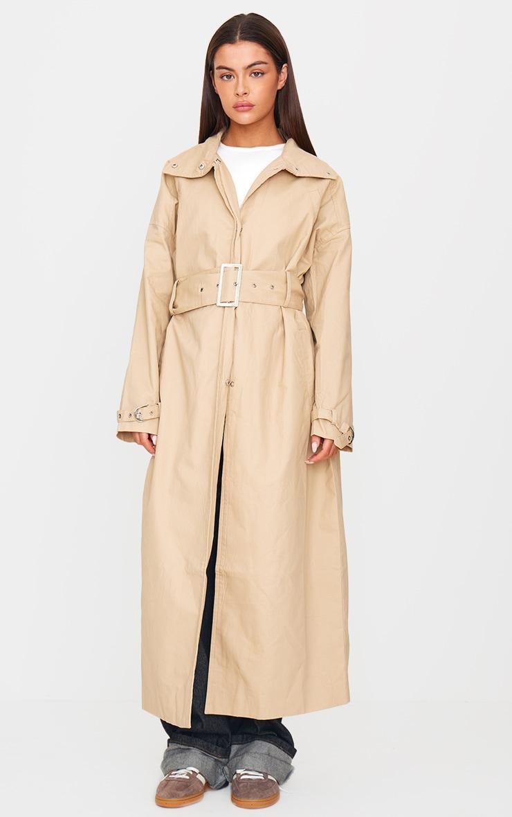 Stone Belted Cuff Detail Trench Coat Product Image