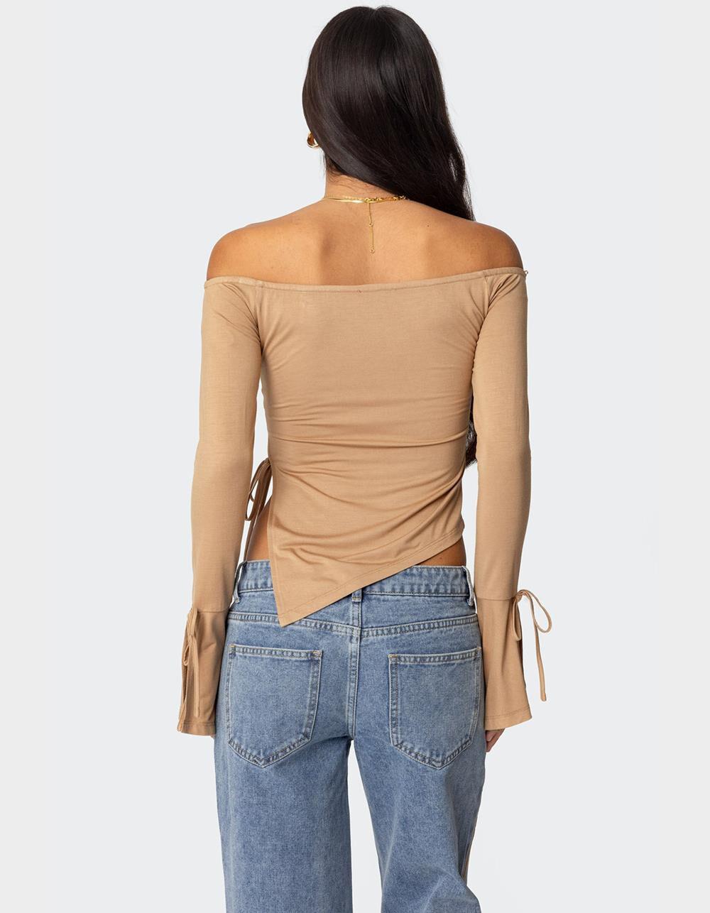 EDIKTED Faux Suede Stripe Low Rise Jeans Product Image