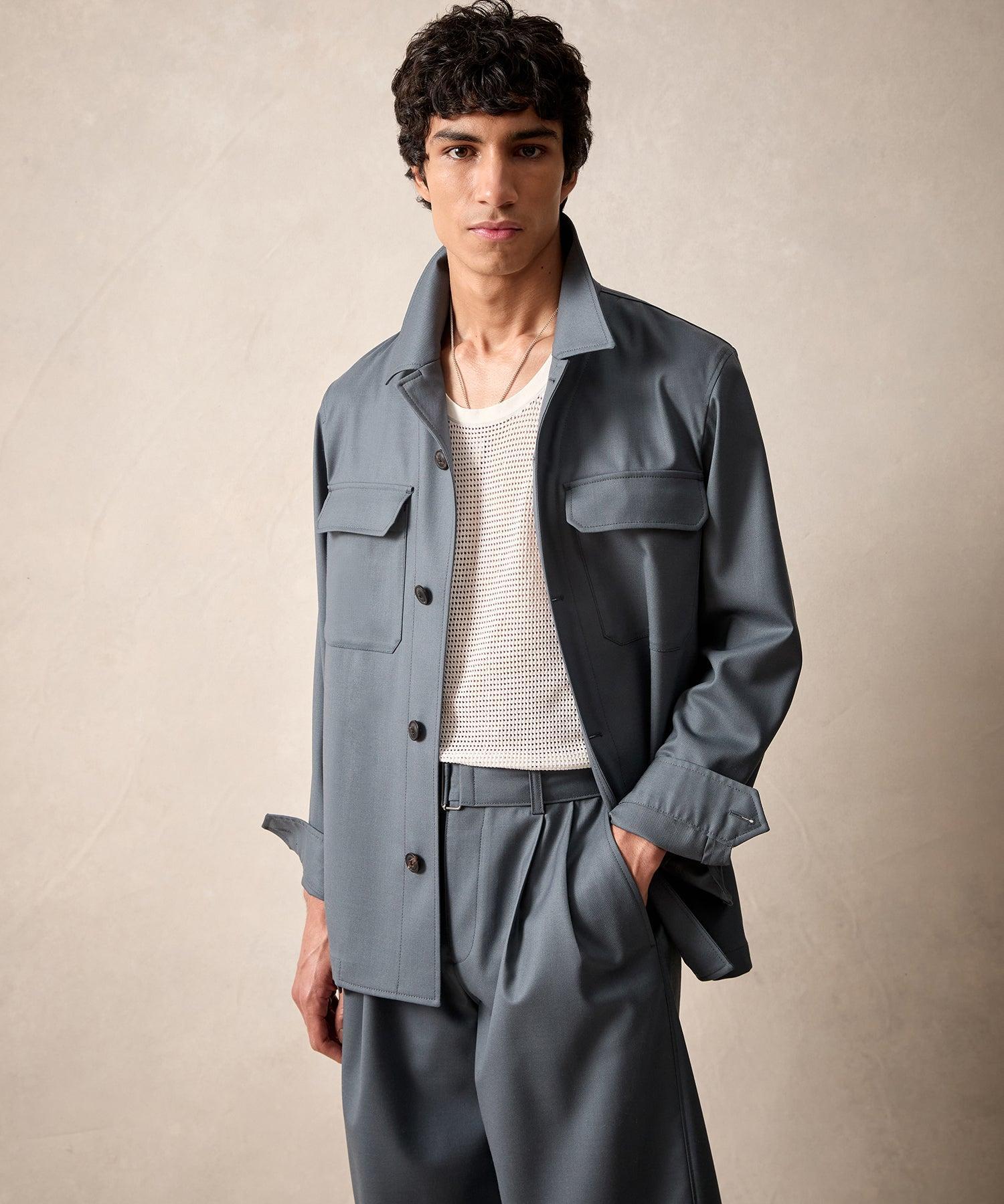 Italian Gabardine Two-Pocket Overshirt in Steel Blue Product Image