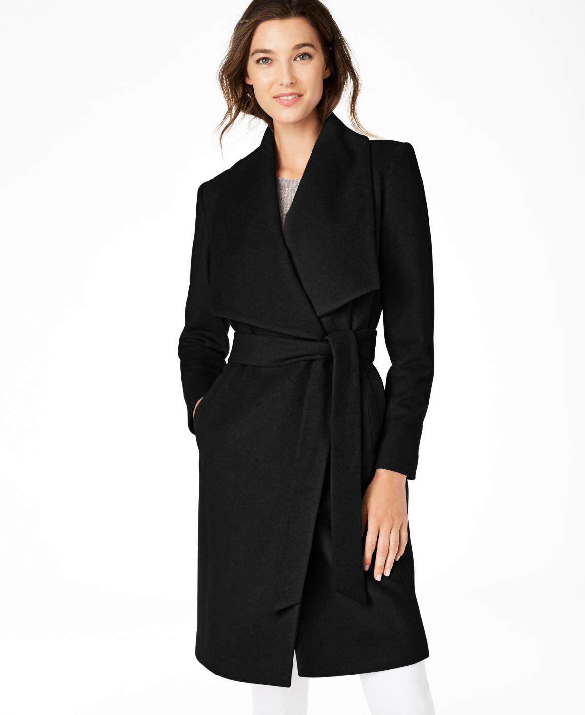 Cole Haan Womens Long Wool Wrap Coat - Black Size 10 Product Image