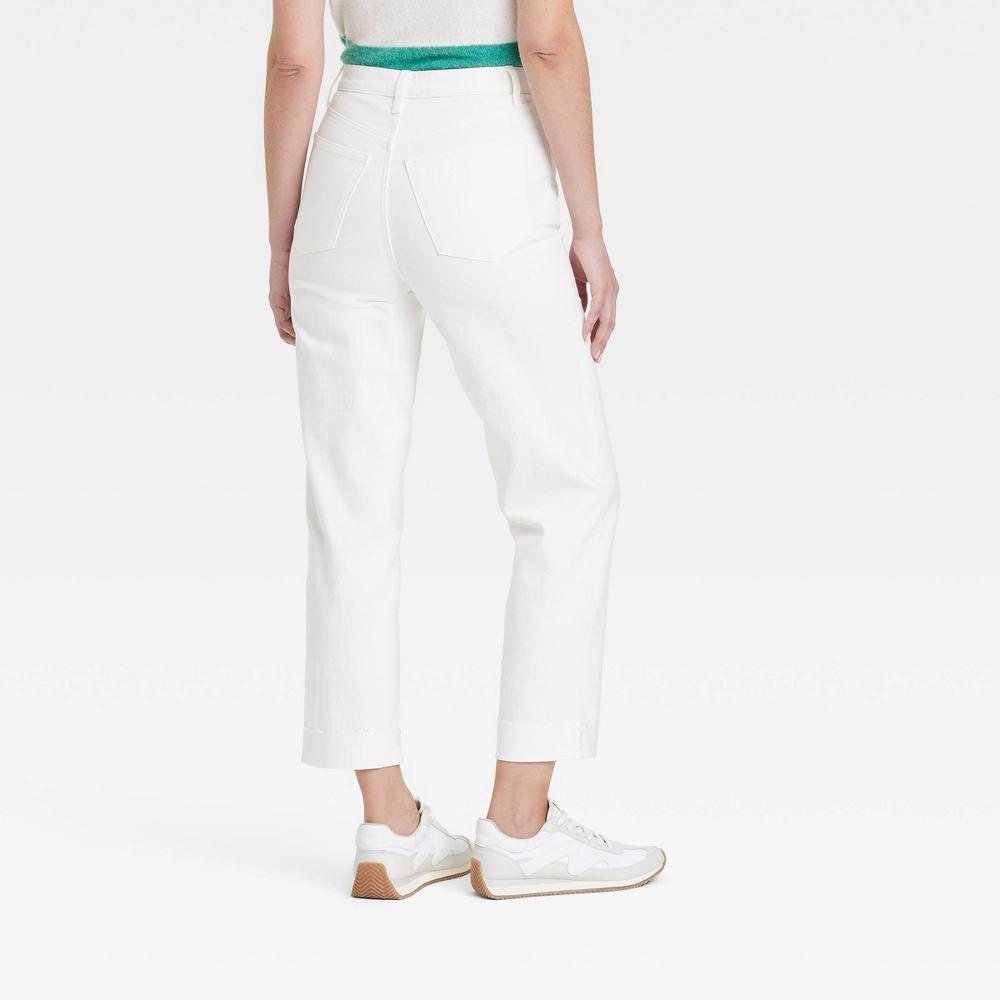 Women's High-Rise Straight Ankle Jeans - Universal Thread™ White 8: Cotton Denim, Stretch Fabric, Fly Button Closure, 28" Inseam Product Image