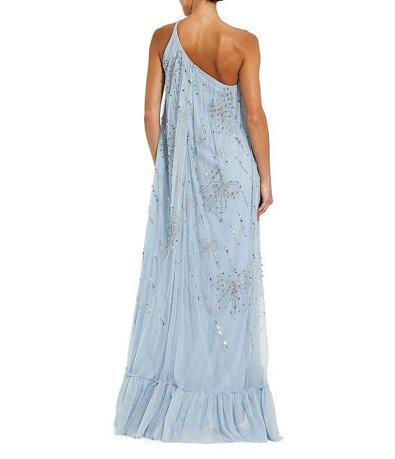 Mac Duggal Embellished Mesh One Shoulder Beaded Bow High-Low Caftan Gown Product Image
