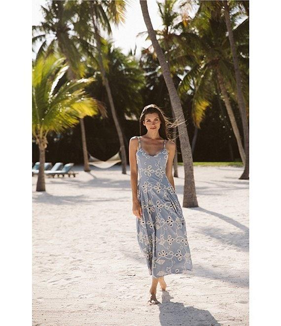 CeCe Woven V-Neck Sleeveless Embroidered Maxi A-Line Dress Product Image