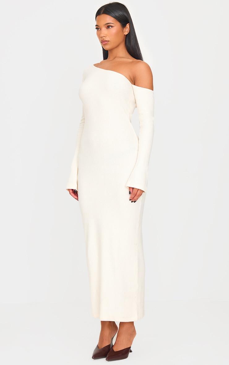 Cream Heavy Brushed Asymmetric Ruched Maxi Dress Product Image