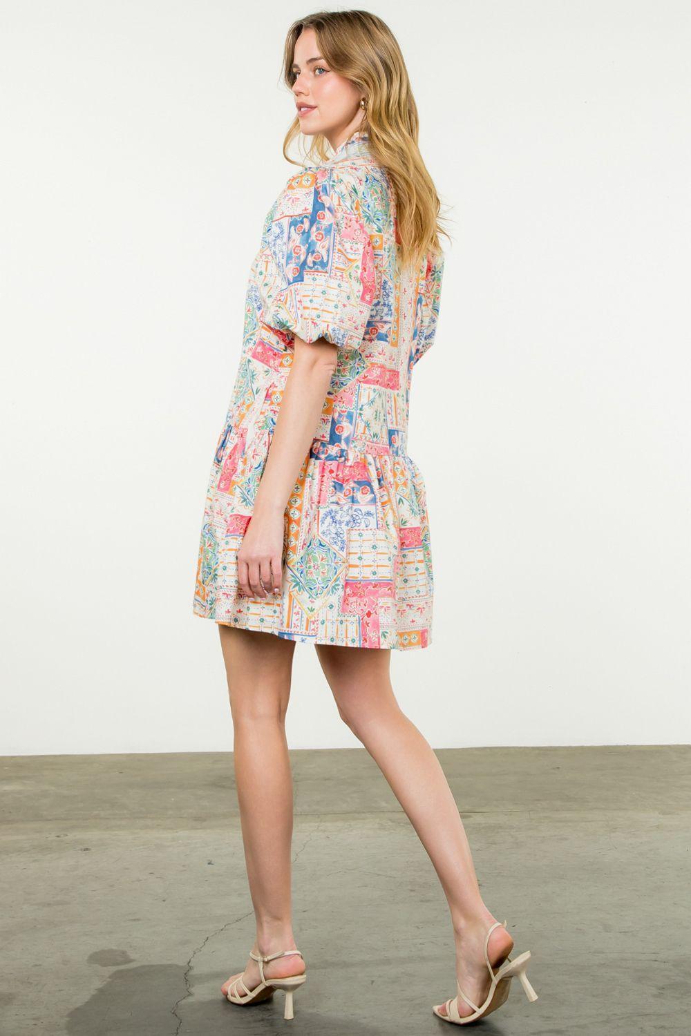 Paisley Puff Sleeve Print Dress Product Image