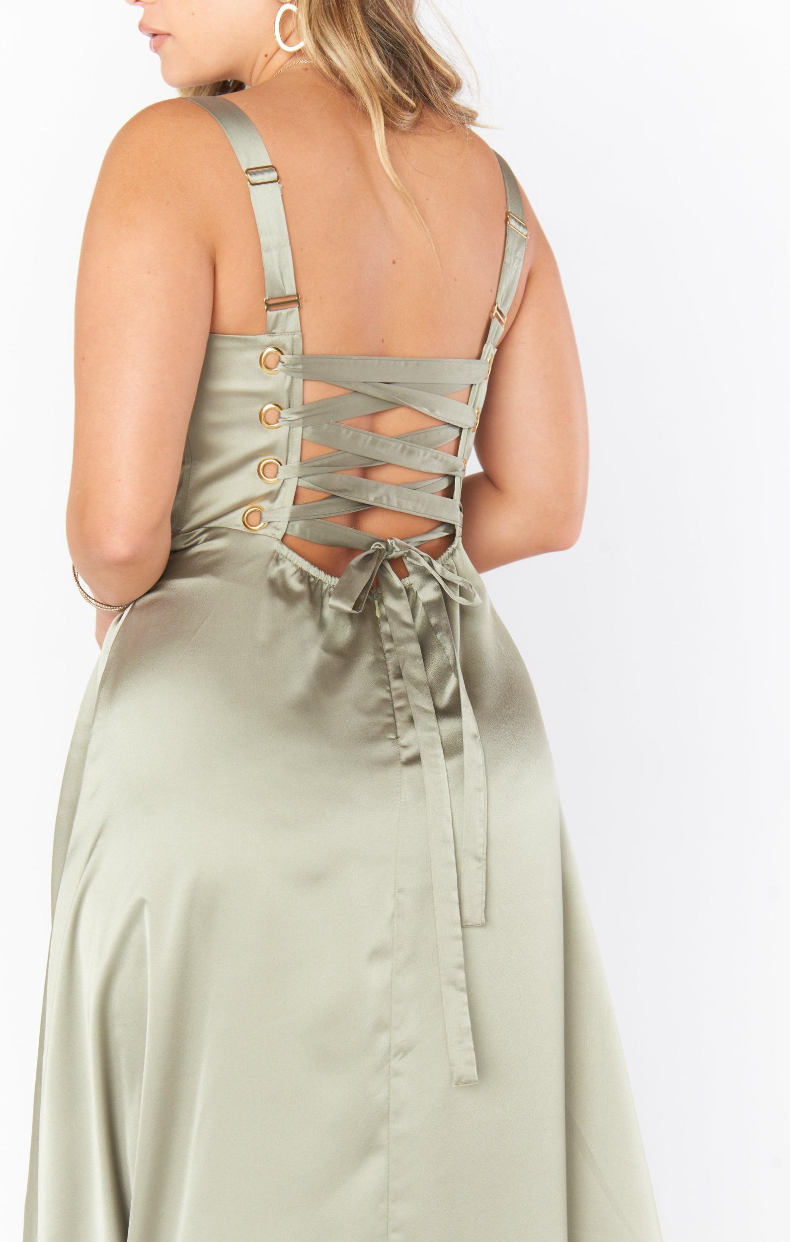 Clarissa Corset Dress ~ Moss Green Luxe Satin Product Image