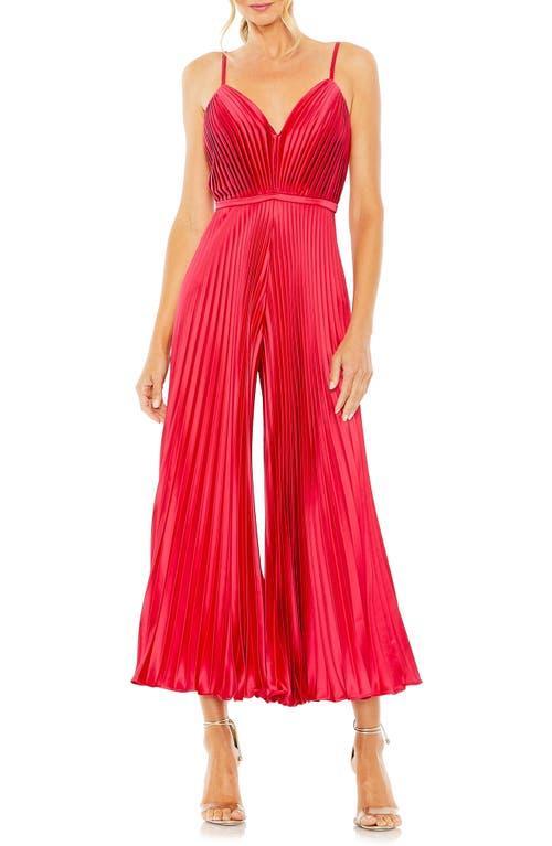 Mac Duggal Womens Cropped Pleated V-Neck Wide Leg Jumpsuit Product Image