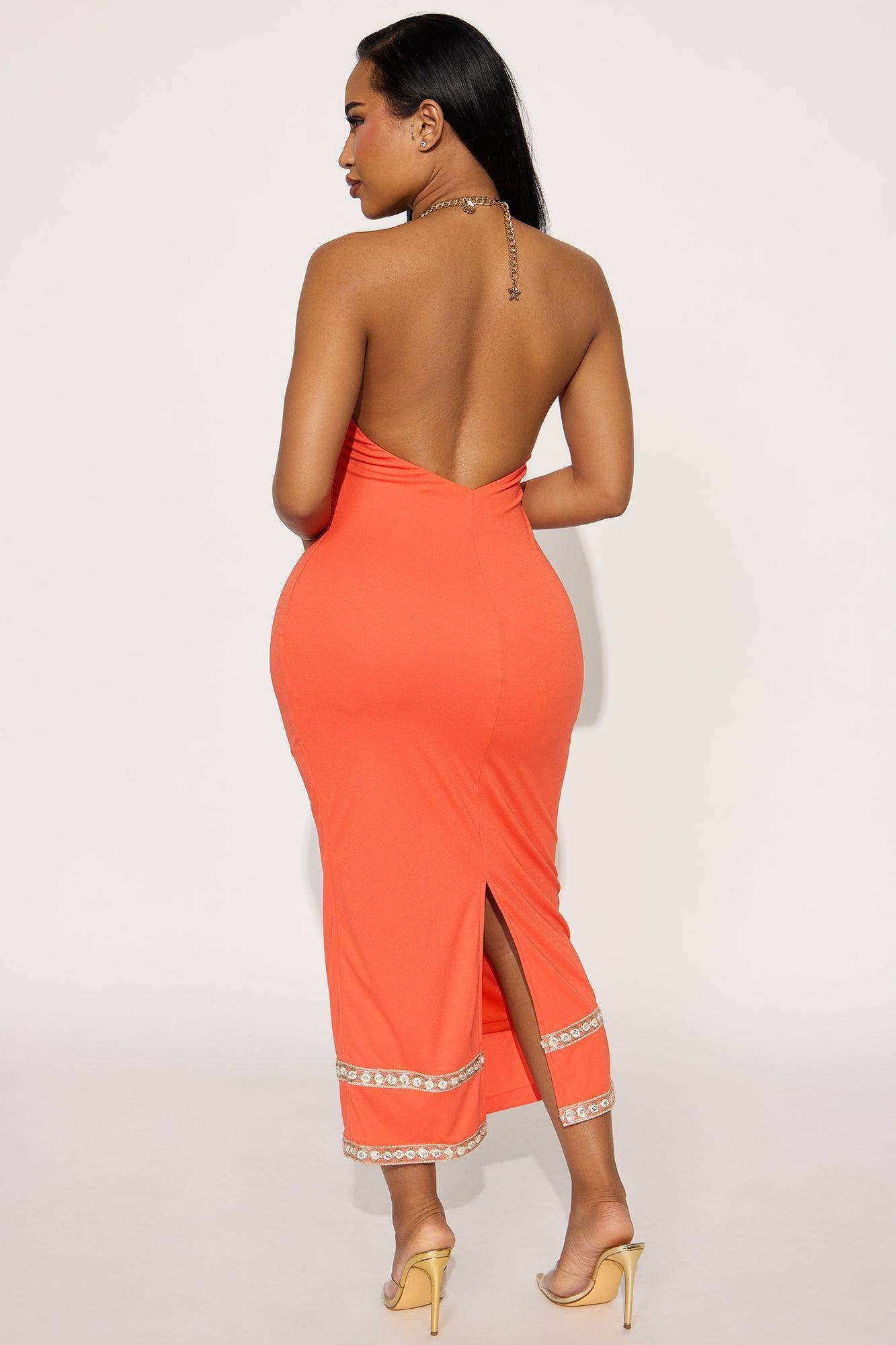 Seaside Sunset Shells Halter Midi Dress - Orange Product Image