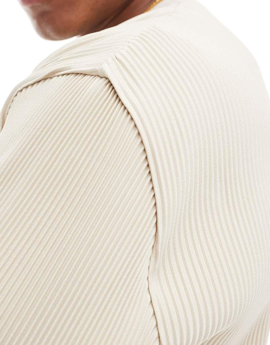 ASOS DESIGN relaxed t-shirt in beige plisse Product Image