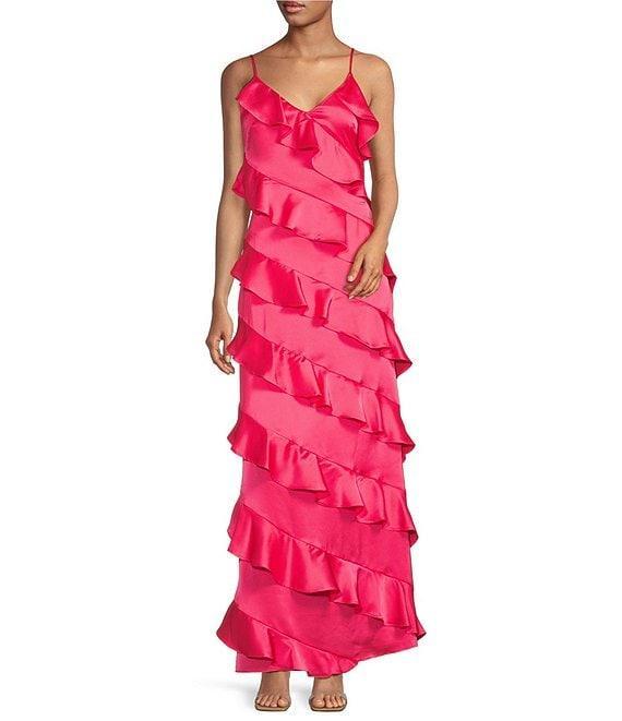 Belle by Badgley Mischka Maren Satin Chiffon A-Line Dress Product Image