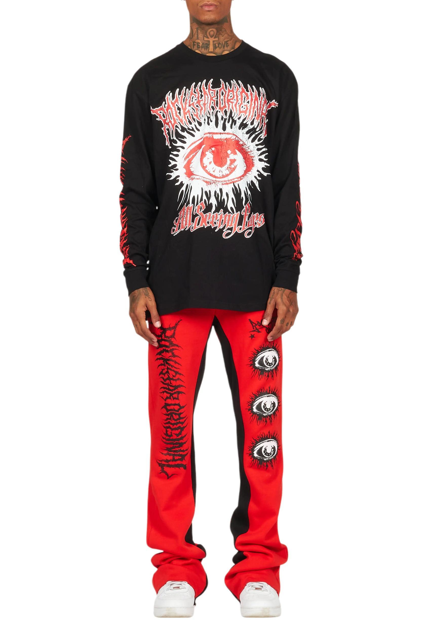All Seeing Eyes Red/Black Long Sleeve T-Shirt/Baggy Pant Set Male Product Image