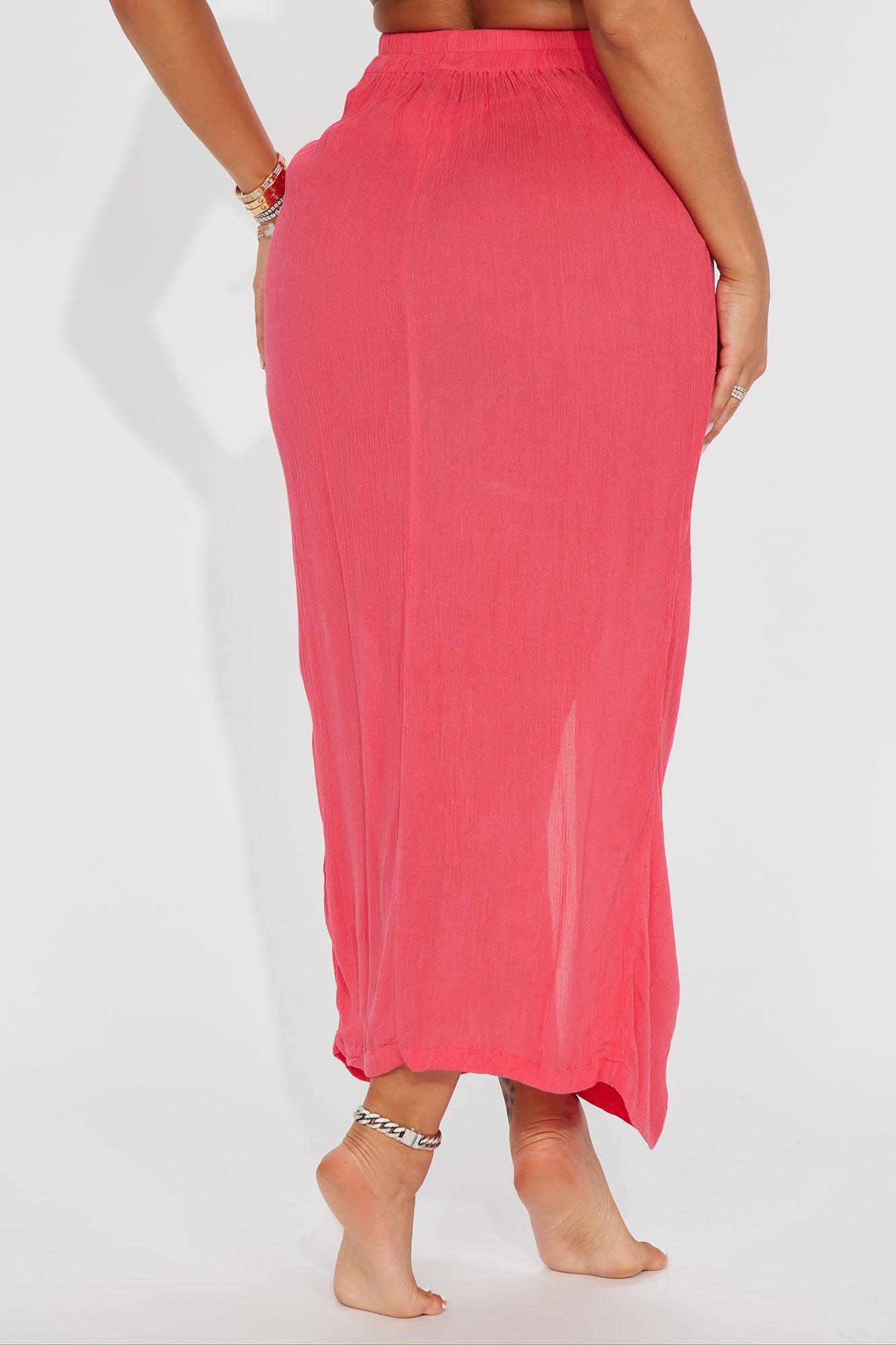 Breezy Nights Linen Swim Cover Up Skirt - Hot Pink Product Image