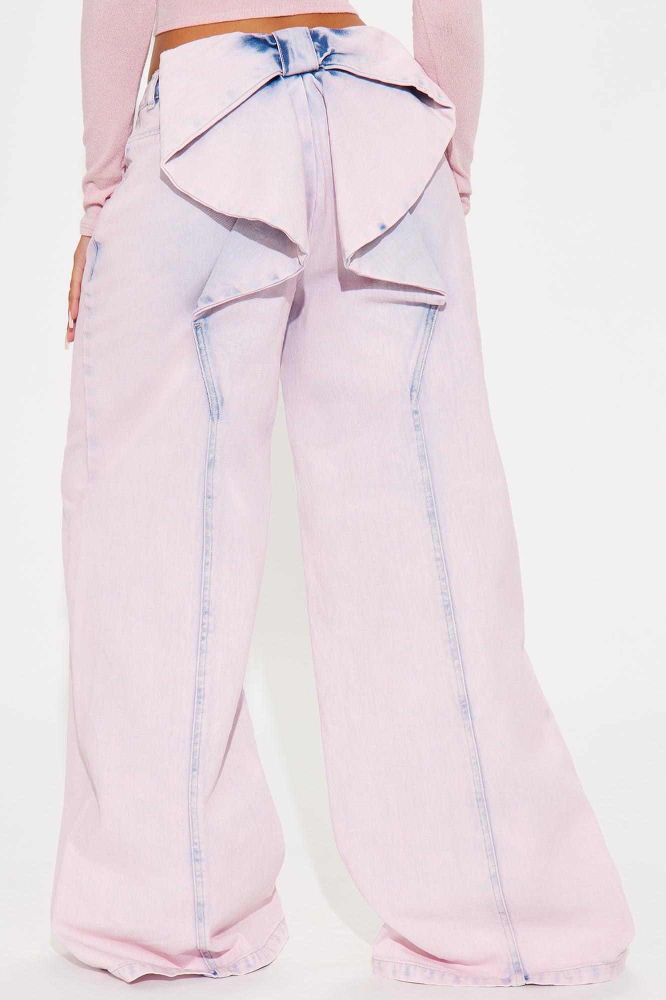 Brianca Bow Wide Leg Jeans - Pink Product Image