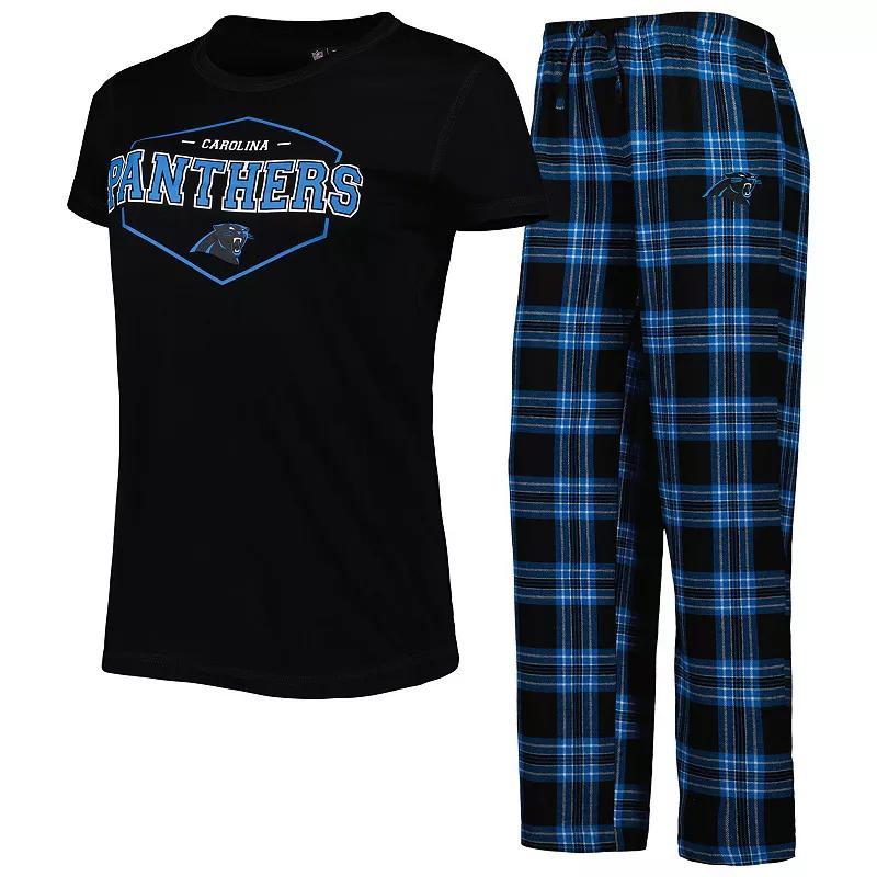 Women's Concepts Sport Black/Blue Carolina Panthers Badge T-Shirt & Pants Sleep Set, Size: Small Product Image