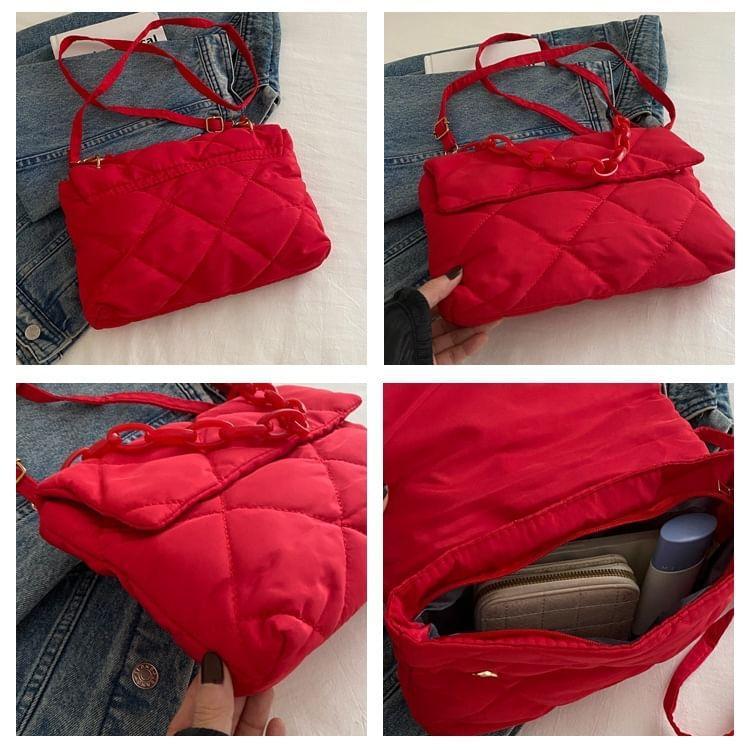 Plain Quilted Flap Chain Fabric Crossbody Bag Product Image