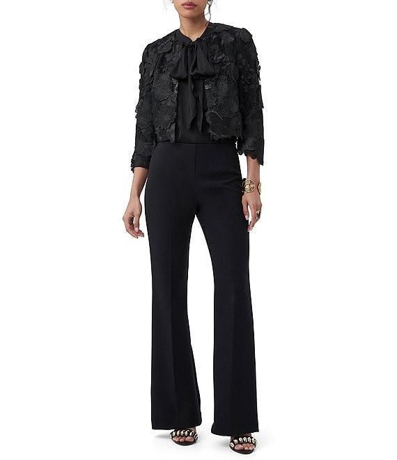 Trina Turk Dalina Eden 3D Floral Embroidered Round Neck 3/4 Sleeve Cropped Jacket Product Image
