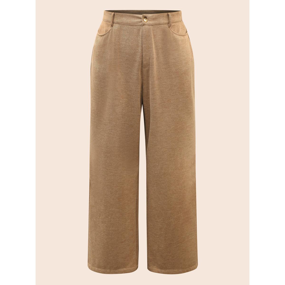 Plus Size Mid Rise Slanted Pocket Wide Leg Pants Women Tan Elegant Wide Leg Mid Rise Everyday Pants BloomChic 22-24/3X Product Image