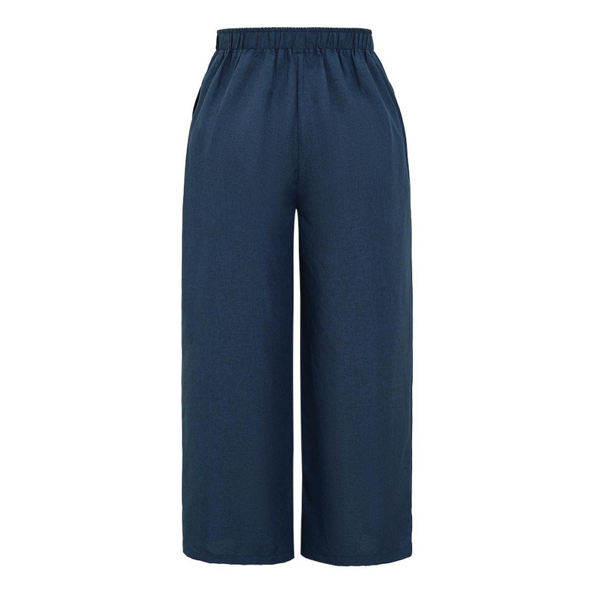 Plus Size Solid Button Detail Wide Leg Pants Women Black Workwear Essentials Wide Leg High Rise Work Pants BloomChic 28/5X Product Image