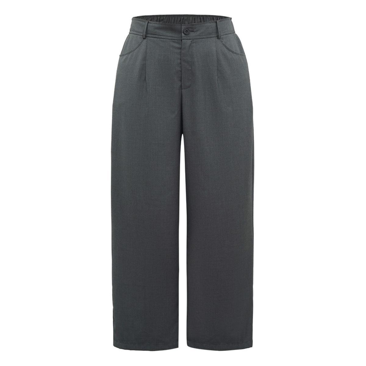 Plus Size Plain Pockec Straight Leg Zipper Fly Pants Women DimGray Office Straight Leg High Rise Work Pants BloomChic 30/6X Product Image