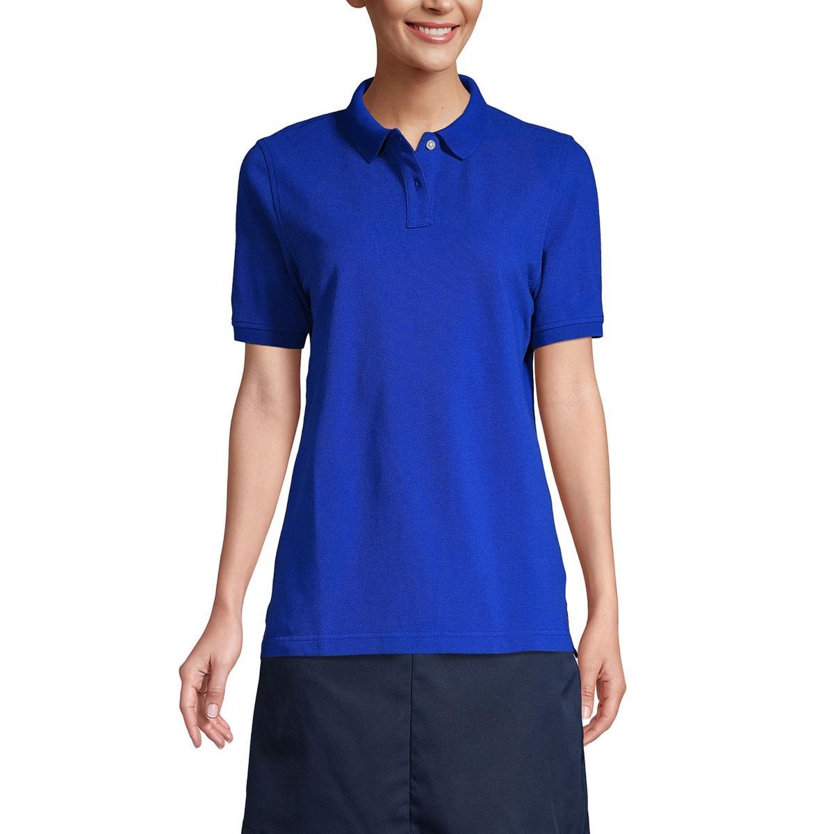Womens Lands End School Uniform Short Sleeve Mesh Polo Shirt Classic Blue Product Image