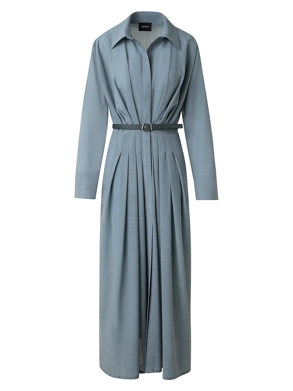 Womens Wool Pleated Long-Sleeve Midi-Dress Product Image