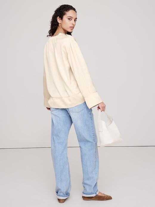 Relaxed Satin V-Neck Top Product Image