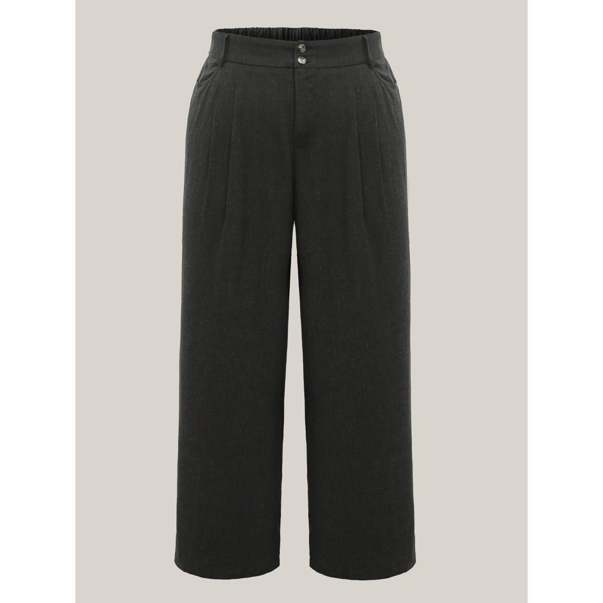 Plus Size Rayon-Linen Pleated Straight-Leg Pants Women Black Resort Straight Leg Mid Rise Vacation Pants BloomChic 30/6X Product Image